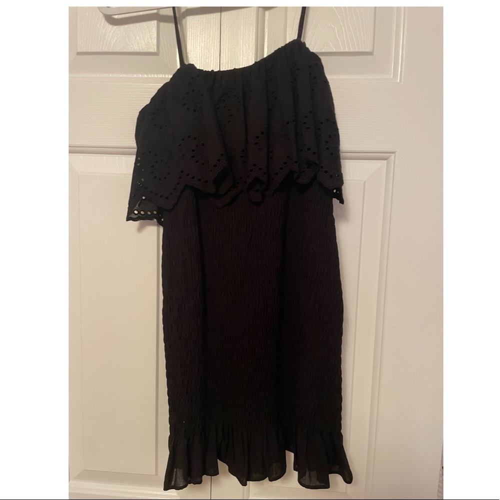 Black smocked and ruffled Zara dress